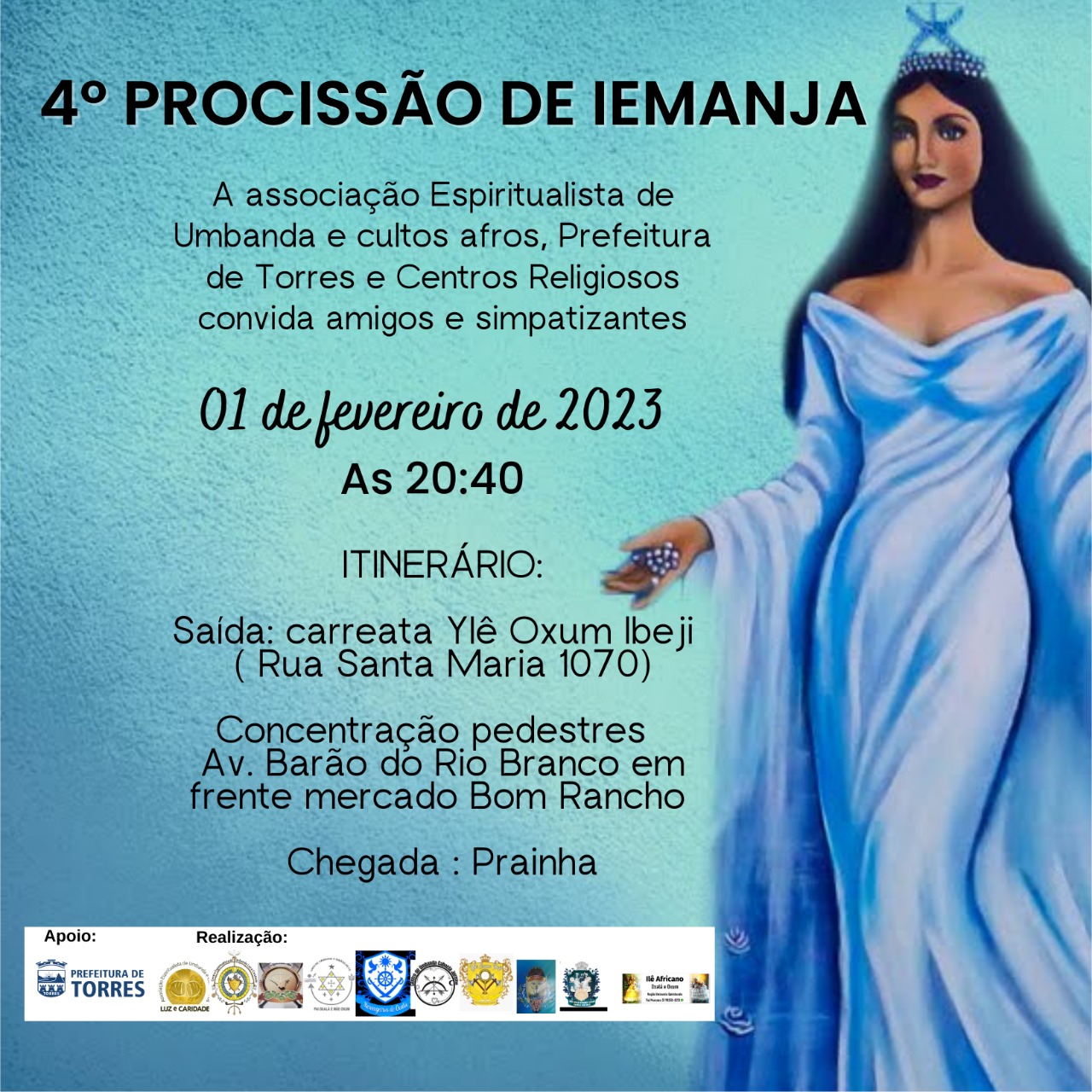 Dia 1º de fevereiro será realizada a 4ª Procissão de Iemanjá – Prefeitura  de Torres/RS – Site oficial